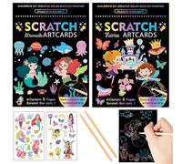 Georgie Porgy Scratch Art Set DIY Arti e Mestieri per Bambini Magic Rainbow Carta AntiGraffio Pasqua Natale Regalo di Compleanno per Ragazzi e Ragazze (Fata + Sirena)