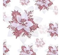 Geosar 24 Pezzi di Fiori Artificiali di Stella di Natale Glitterati Poinsettia di Natale con Clip per Addobbi di Regali e Alberi di Natale, 6 Pollici, 4 Pollici, 3 Pollici (Blanc Rose)