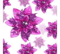 Geosar 24 Pezzi di Fiori Artificiali di Stella di Natale Glitterati Poinsettia di Natale con Clip per Addobbi di Regali e Alberi di Natale, 6 Pollici, 4 Pollici, 3 Pollici (Viola Scuro)