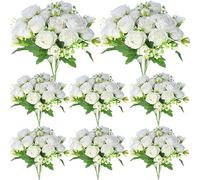 Geosar 8 fasci di 40 teste di peonie artificiali in seta, bouquet di peonie finte, fiori sfusi per la decorazione di vasi, composizioni floreali, matrimoni, casa, feste, centrotavola (bianco)