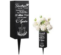 Geosar Vasi per cimitero per tomba in metallo, con punte, decorazioni commemorative per la perdita della persona amata, scritta in inglese “Mi mancherai” (I’ll miss you)