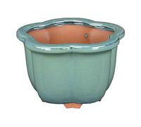 Geosism & Nature Vaso per bonsai rotondo (forma a fior di loto) in gres smaltato verde 9,5x9,5x7 cm - YM1b