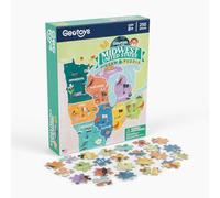 Geotoys Midwest Region Puzzle 250 pezzi per bambini, puzzle per bambini da 8 a 12 anni, puzzle geografico con monumenti colorati, bandiera degli Stati Uniti e altro ancora