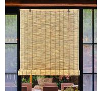 Geovne Tenda a Rullo in Bambù Naturale,Tende Avvolgibili in Bambù Retrò,Tenda a Lamella da Interni/Esterni,Tapparelle in Reed Isolamento,Tendina di Paglia,con Accessori (120x280cm/47x110in)