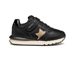 Geox J FASTICS Girl Sneaker, Black/LT Gold, 33 EU, Black Lt Gold., 33 EU