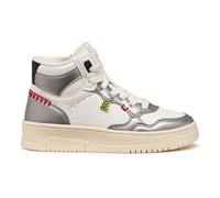 Geox J LESTRELLA Girl Sneaker, Dk Silver/White, 34 EU, Bianco Argento, 34 EU