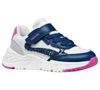 Geox J Loftus Girl A Sneaker, White/Dk Royal 28 EU