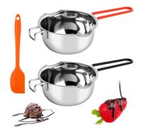 Geoyien Crogiolo di Cioccolato, 2 Crogiolo in Inox, Pentola di Fusione, Bagnomaria, con 1 Raschietto Silicone, pentola di Riscaldamento, Manico antiscottatura, per Cottura, Cioccolato, Burro (400ml)