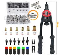 GEPCO Pinza per dadi a rivetto M3-M10 con set di 155 pezzi dadi in alluminio