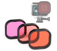 GEPULY Confezione da 3 filtri subacquei per GoPro Hero12 11 10 9 8 custodia impermeabile (rosso, rosso chiaro, filtri magenta) - Correzione del colore professionale per immersioni profonde,