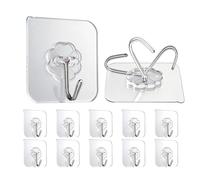 GEPUTING 10 Pezzi Ganci Adesivi, Trasparenti Appendi Accappatoio Bagno, Gancio Adesivo Carico Massimo 15 kg, Ganci Forti Senza Cuciture per Cucina Soggiorno