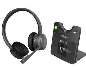 GEQUDIO GC-4 DECT e Bluetooth Dual Headset con cancellazione attiva del rumore e cancellazione ibrida del rumore, 2 ore con stazione base, senza fili su Unify OpenStage OpenScape e PC