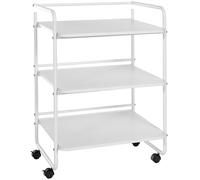 Carrellino Salvaspazio Cucina 3 Ripiani PL902 in Legno E Metallo I Carrello Salvaspazio Porta Frutta O Microonde I Carrello Estetica con Ruote, Colore:Bianco