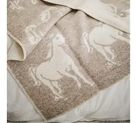 Ger3as Coperta Double-Face in Lana, 130 x 200 cm, Calda Plaid in Lana di Pecora o Cotone per Divano (Cavalli Beige)