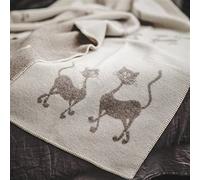 Ger3as Coperta Double-Face in Lana, Plaid 130 x 200 cm, Calda in Lana di Pecora, in Cotone per Divano (Gatti Beige)