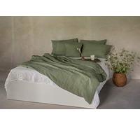 Ger3as Set Copripiumino/ 100% Biancheria da Letto in Lino Lavato, con Chiusura Hotel, StoneWashed (Verdi, 200 x 200 cm, 2Pz. 40 x 80 cm)