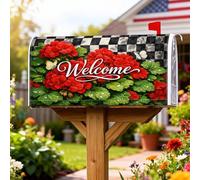 Gerani Coperture magnetiche per cassette postali, decorazione stagionale rustica con farfalle e foglie primaverili rosse decorative per giardino e cortile, 45,7 x 53,3 cm