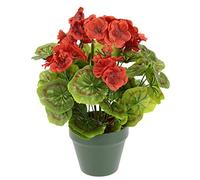 Geranio artificiale in vaso di geranio, pelargonium, pianta per aiuola, fiori artificiali, fiori di seta, decorazione da tavolo, pianta decorativa da interno, fiori artificiali, 090128R, rosso, 28 x 22 x 22 cm