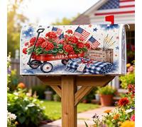 Geraniums Coperture magnetiche per cassette postali, bandiera rustica patriottica, copertura per cassetta postale rossa luglio per esterni, decorazione da giardino, 45,7 x 53,3 cm