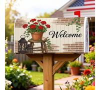 Geraniums Coperture magnetiche per cassette postali, decorazione rustica per casale con lanterna e uccellino, colore rosso, decorazione per esterni, 45,7 x 53,3 cm