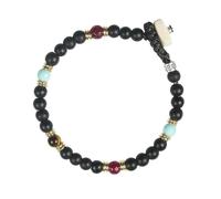 Gerba Bracciale Uomo Nero 08 Realizzati con Filo Cerato, Pietre Dure, Ceramiche, Murrine, Osso e Arg 925 Fatto a Mano in Italia Regalo Uomo