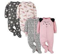 Gerber Tutine pigiama Confezione da 4 con piedini per bambina, Rosa leopardato, assortite