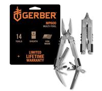 Gerber Multi-Tool con Due Coltelli e Fodero in Pelle, Mp600 Full-Size, con 14 Funzioni, Argento, 7530