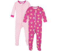 Gerber Pigiama con piedi per bambina, confezione da 2, Arcobaleni rosa, 0-3 mesi