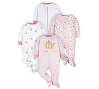 Gerber - Set di 4 pigiamini da bambini, con zip frontale, con polsini a manopola, motivo: castello