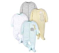 Gerber unisex per bambini, confezione da 4 Sleep 'N Play Footie Animals verde neonato