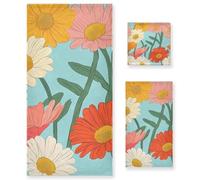 Gerbera Daisy - Set di 3 asciugamani assorbenti per il viso, motivo floreale vintage, stile cartone animato, 1 asciugamano da bagno, 1 asciugamano da bagno, 1 panno per yoga, bagno e cucina