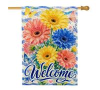 Gerbera House Flag, Spring Joyful Butterfly Flower Spring Yellow Double Sided iuta grande bandiera da giardino per esterni, patio, cortile, prato, ingresso, balcone, 71 x 101 cm