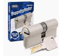 GERCAR - Doppio cilindro profilato, 40/40, struttura massiccia, in ottone nichelato, incluse 5 chiavi reversibili, lunghezza: 80 mm, A:40 B:40, set da 1 pezzo