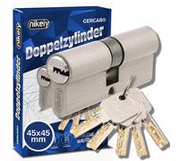 GERCAR Pro 90 mm cilindro profilato 45/45 massiccio doppio cilindro serratura - in ottone nichelato - con 5 chiavi - Chiave reversibile - A:45 B: 45 - Set da 1