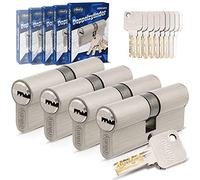 GERCAR Pro Chiusura simultanea 4x Cilindro di chiusura 30/45 Set 4 Cilindri di profilo incl. 20 chiavi - 75 mm Serratura per porta Cilindro di chiusura 4 cilindri - Lunghezza: 75mm, A:30 B:45