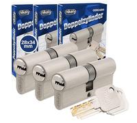 GERCAR Pro Cilindro profilato 28/34 Cilindro di chiusura massiccio a chiusura simultanea Set da 3 Cilindri doppi Serratura cilindrica - Ottone opaco - incl. 10 chiavi - Chiave reversibile - Lunghezza