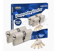GERCAR Pro Cilindro profilato 30/40 massiccio con chiusura simultanea, set da 2 cilindri a doppio cilindro, in ottone opaco, con 10 chiavi, chiave reversibile, lunghezza: 70 mm, A:30, larghezza: 40-2