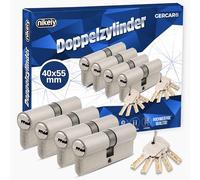 GERCAR Pro Profilzylinder 40/55 Cilindro di chiusura massiccio a chiusura simultanea Set da 4 Cilindro di chiusura doppia - Ottone opaco - incl. 10 chiavi - Chiave reversibile - Lunghezza: 95 mm, A:40