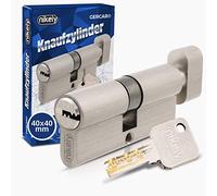 GERCAR Pro - Serratura a cilindro con pomello, 40/40, in ottone nichelato opaco, con 5 chiavi reversibili, lunghezza: 80 mm, A:40, B:40, set da 1 pezzo