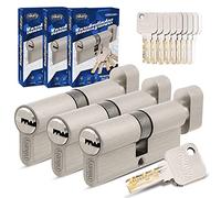 GERCAR Pro Set 3x serratura a cilindro/ cilindro della porta con pomolo 80mm - 3x cilindro di serratura con pomello 40/40 - con 15 chiavi - ottone opaco - Lunghezza 80 mm, A:40 B:40