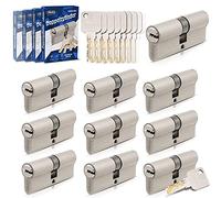 GERCAR Pro Set di 10 cilindri a chiusura simultanea 35/40 - 10 cilindri di sicurezza con 50 chiavi incluse - Serratura per porta cilindro da 75 mm - Lunghezza: 75mm, A:35 B:40 - Sistema di chiusura
