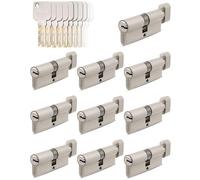 GERCAR Set di 10 cilindri per pomello, 40/40, con pomello, con 50 chiavi - 80 mm, serratura a cilindro da 10 cilindri - lunghezza: 80 mm, A:40 B:40, ottone opaco