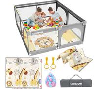 GERCHAM Box Neonato con Materassino 150x180cm, Recinto per Bambini Extra Grande con Morbida Rete Traspirante,Box Bambini Inclusi 50 Palline, 4 Maniglie con Borsa per Riporre
