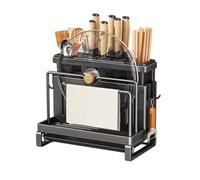 Geremy Supporto for Tagliere da Banco in Acciaio al Carbonio, Coperchio for Pentola in Metallo 5 in 1, Organizzato con Portautensili E Coltelli for Un Utilizzo Efficiente dello Spazio in Cucina.