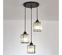 Gerenecic Élégant Lustre européen à Trois lumières en Cristal pour îlot de Cuisine et Salle à Manger - Luminaire suspendu en Métal (Couleur foncée)