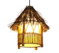 Gerenecic Lustre en rotin Artisanal - Suspension rétro avec revêtement en PVC Jaune pour la décoration de la Maison, du Restaurant, du Café et du Salon de thé