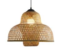 Gerenecic Lustre en rotin tissé à la Main - Suspension en Osier du milieu du siècle pour Chambre, Salon, Restaurant et Café - Plafonnier réglable (40 cm)