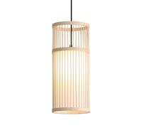 Gerenecic Lustre rétro élégant en bambou et rotin - Abat-Jour cylindrique à LED tissé à la Main pour Salon, Chambre, Café et entrée (Naturel)