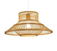 Gerenecic Lustre suspendu japonais en Bois - Abat-Jour en Osier Naturel de 45 cm pour Maison de campagne et Chambre à Coucher. Lanterne de plafond en bambou avec douille E27 (ampoule Non INC