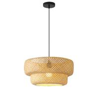 Gerenecic Plafonnier Semi-encastré en bambou Boho - Lustre en Osier tissé à la Main pour Cuisine, Chambre et Salon, abat-Jour en rotin Naturel, Longueur de Suspension réglable